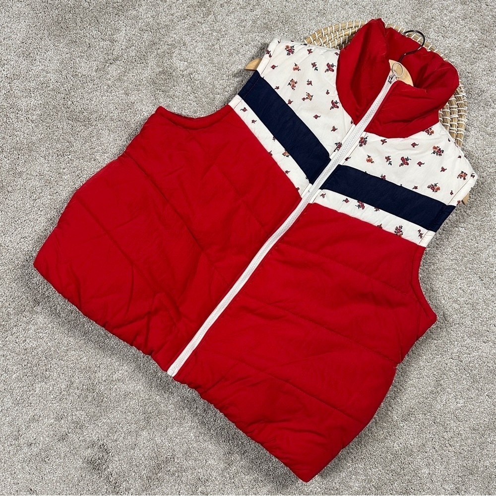 Wild Fable Red Multi Poppy Full Zip Puffer Nylon Vest Retro 90s Style Size XL